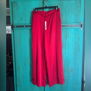 Red Satin Wide Leg Pants